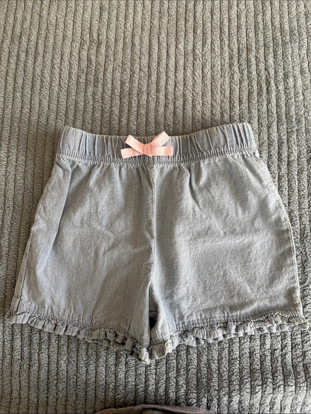 Girls Light Denim Shorts with Pink Ribbon